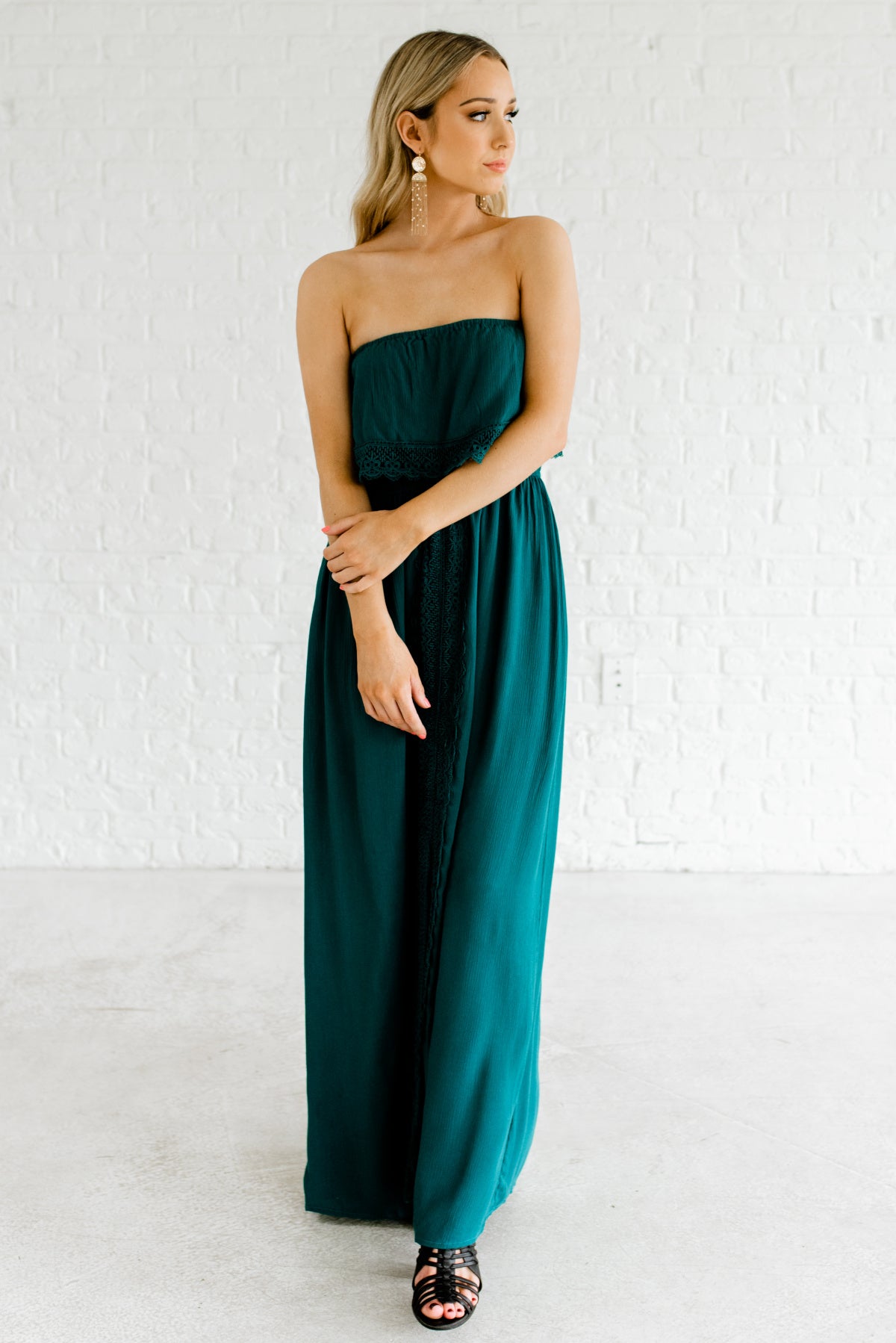 Turn Heads Teal Green Strapless Maxi ...